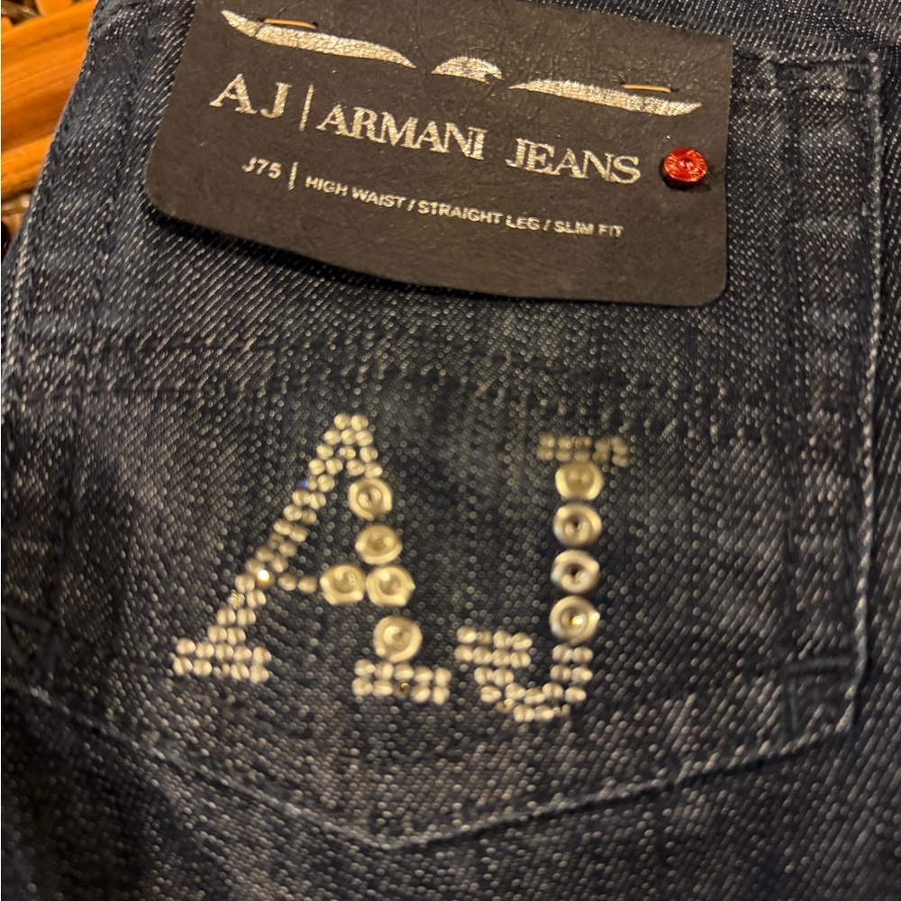 Armani Jeans Dark Blue Slim Straight Jeans with Studded AJ